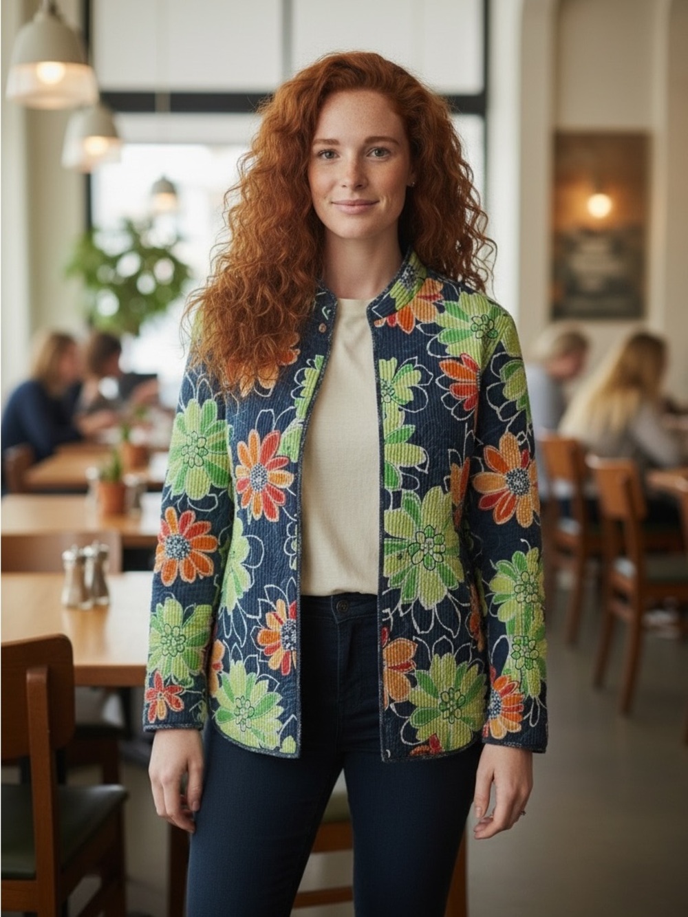 ALFRED DUNNER  Navy Floral Blazer  with Lime & Orange Flowers